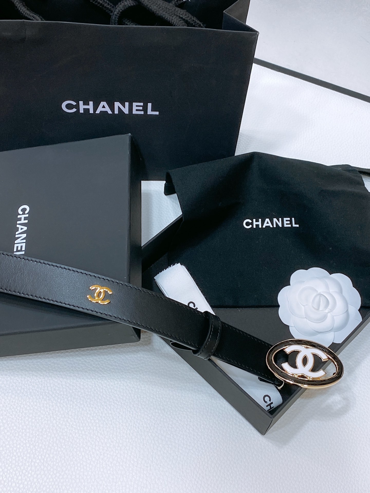 Luxury Chanel Black Leather Belt with Enamel CC Oval Buckle