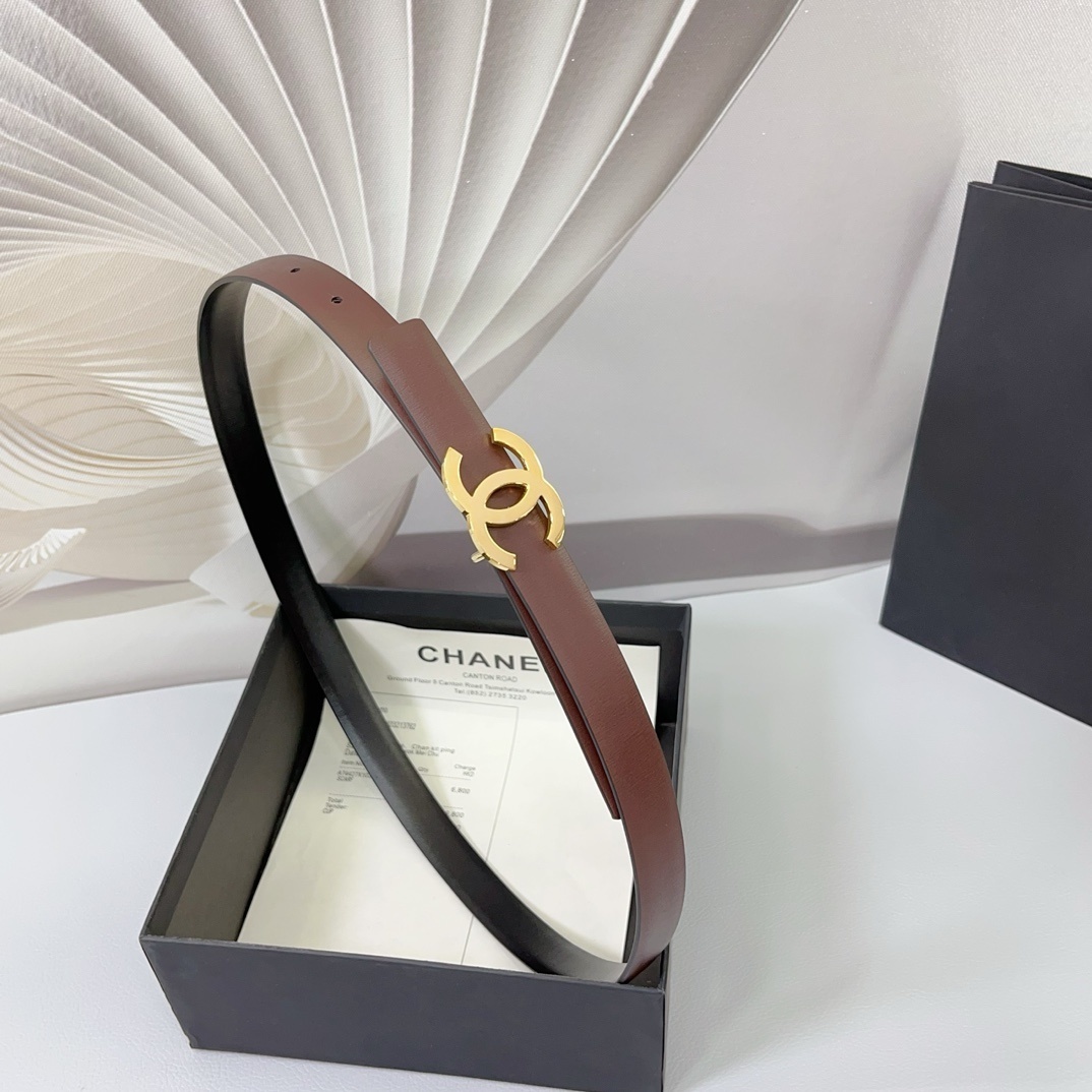 Women's Classic 2.0cm Slim Leather Belt with Gold CC Buckle