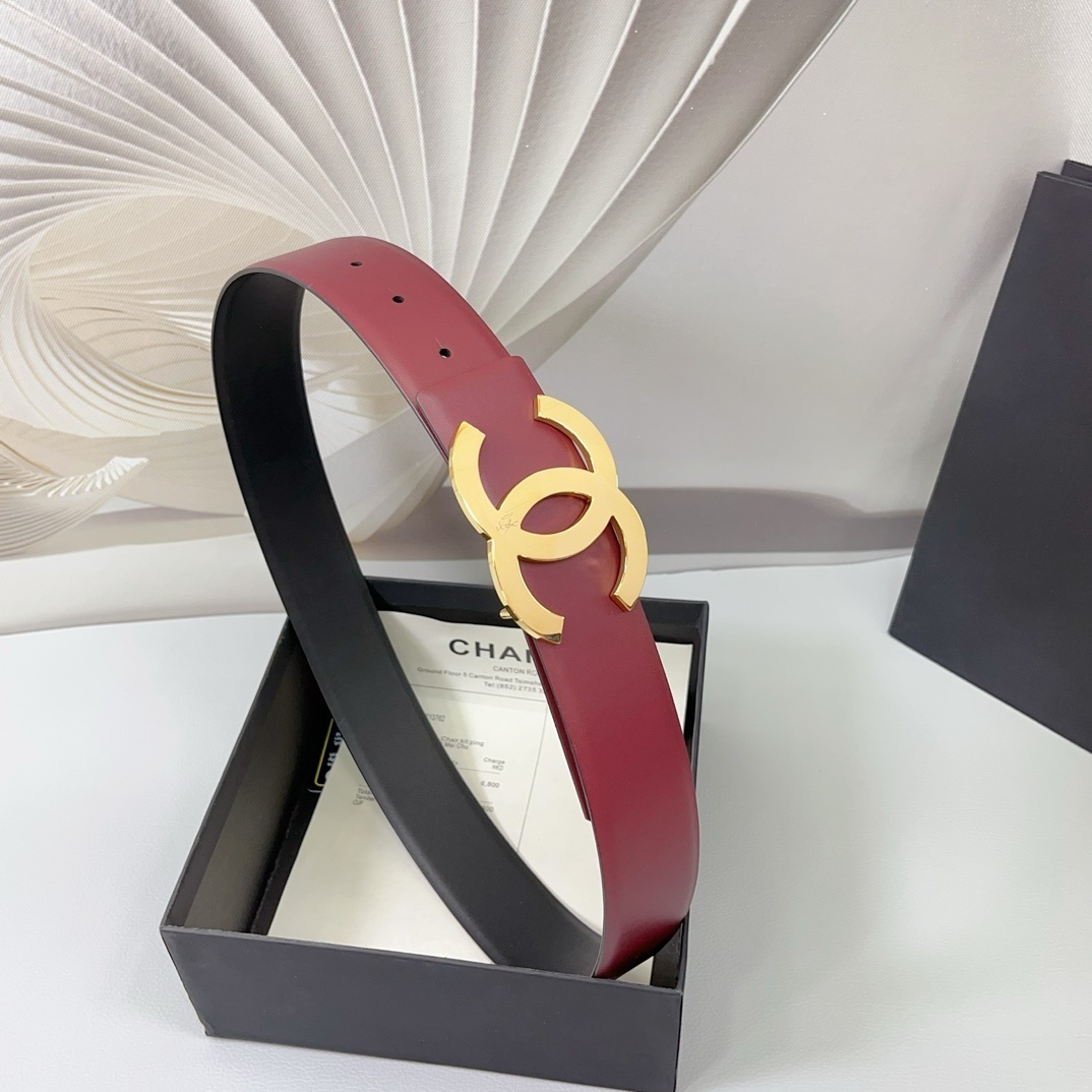 Chanel 4.0cm Red Leather Belt with Gold CC Buckle