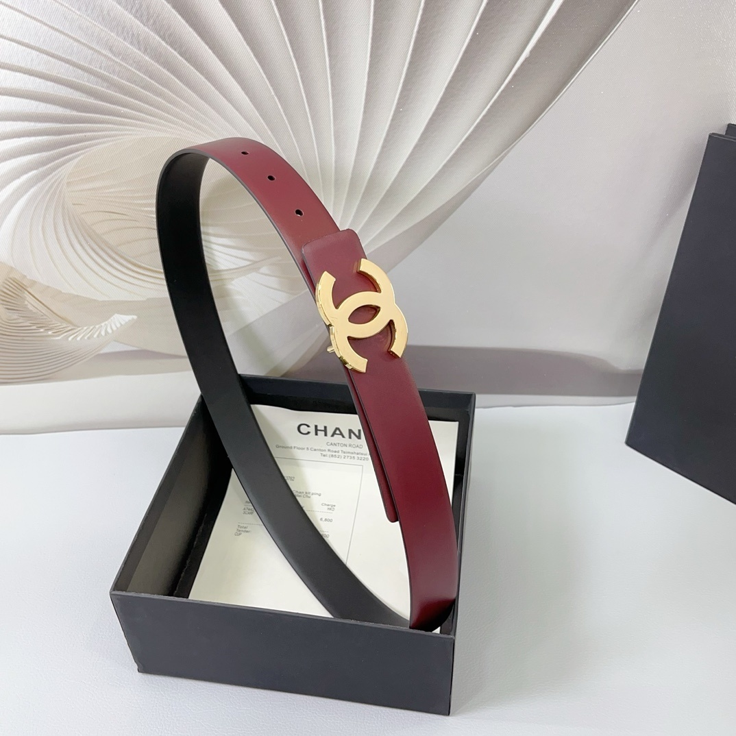 Chanel 3.0cm Burgundy Leather Belt with Gold CC Buckle