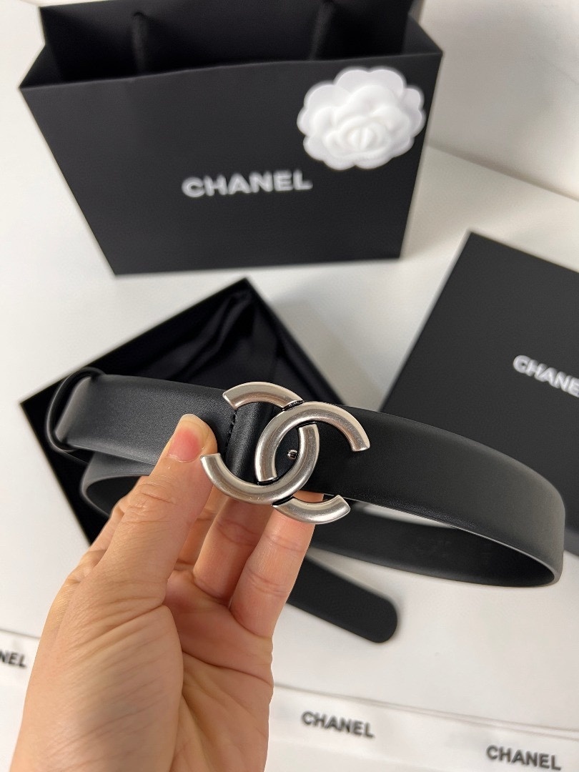 Chanel Classic Double C Buckle Leather Belt - Black Silver