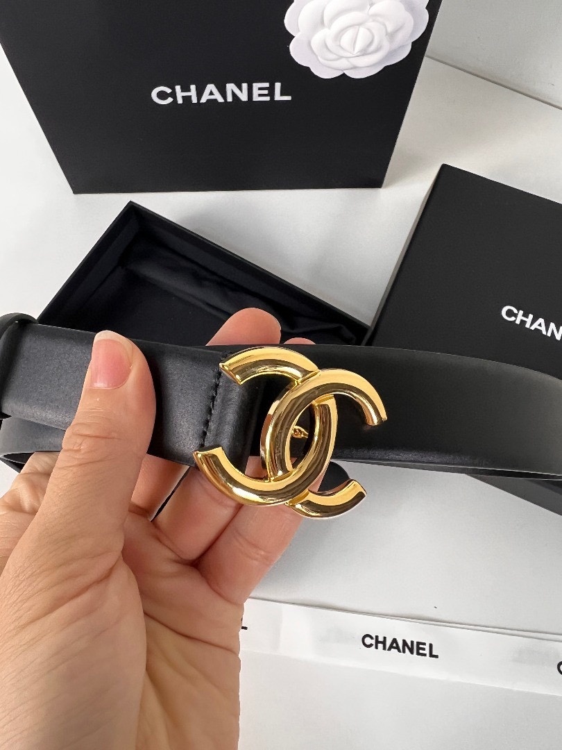Chanel Classic Black Leather Belt with Gold CC Buckle