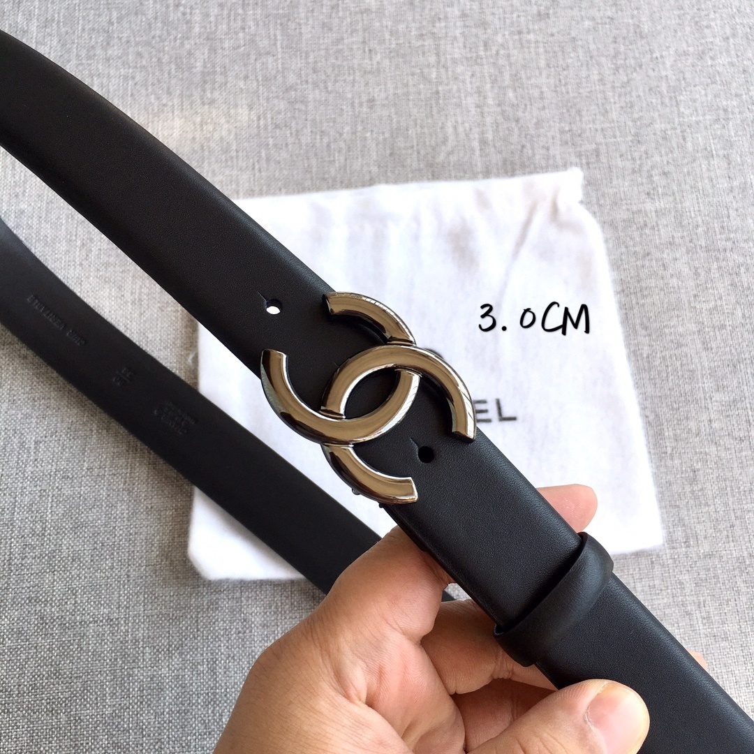 Chanel Classic CC Logo Calfskin Belt - 3.0cm Black Leather