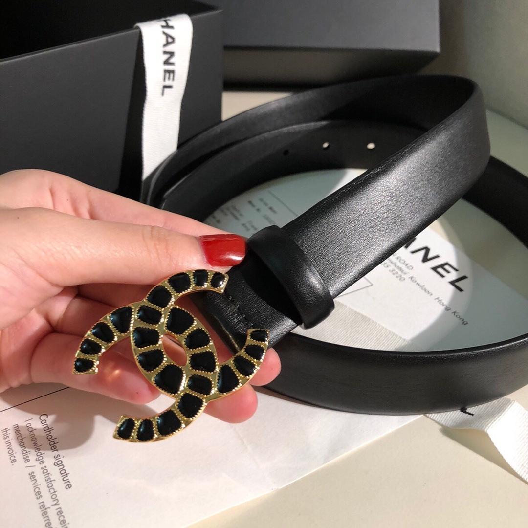 Chanel Black Leather Belt with Mosaic Gold CC Buckle