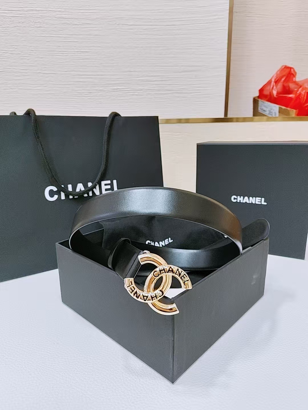 Chanel Signature Gold Buckle Black Leather Belt - Luxury Accessory