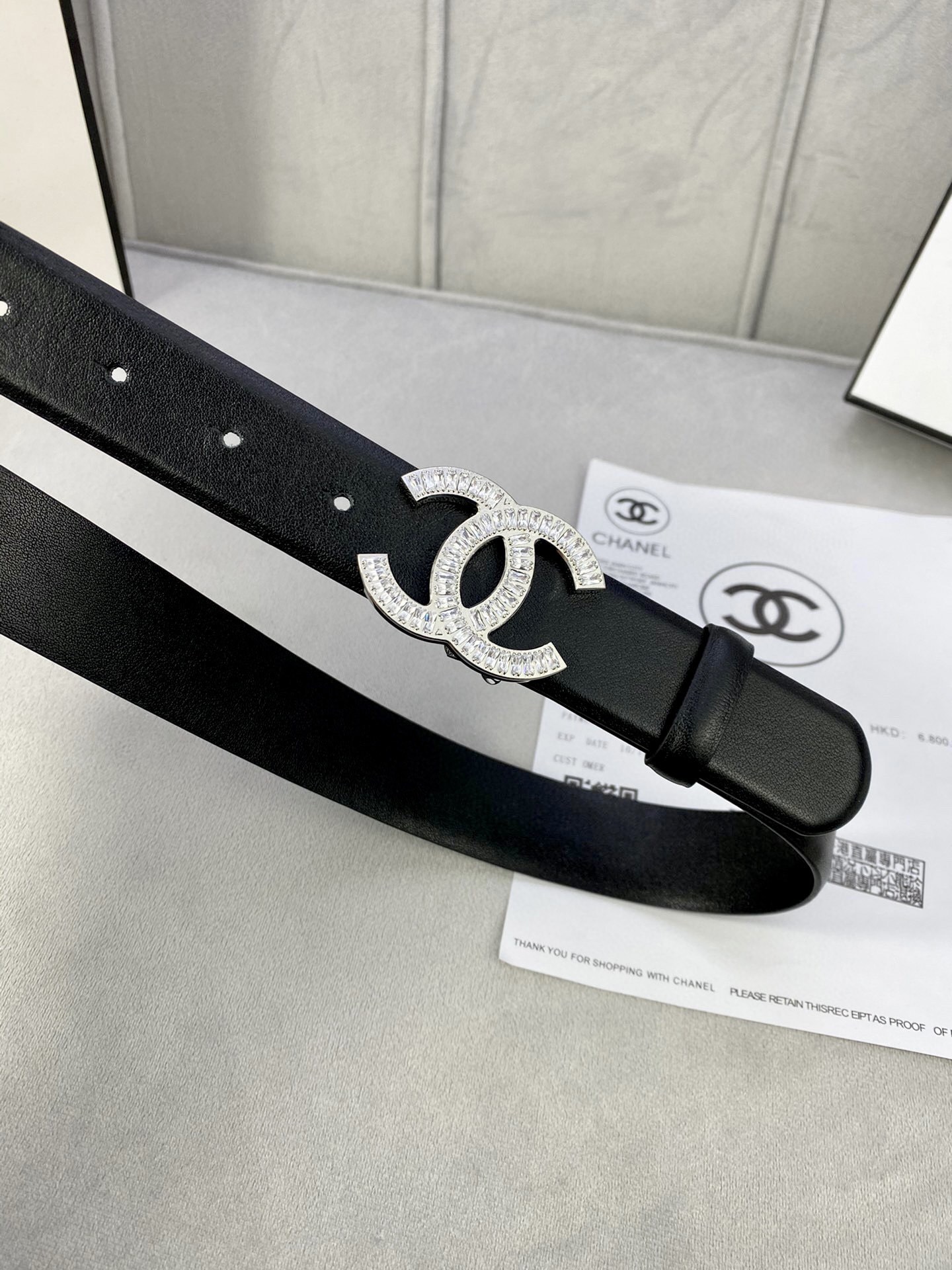 Chanel Crystal CC Buckle Black Leather Belt - Luxury Accessory