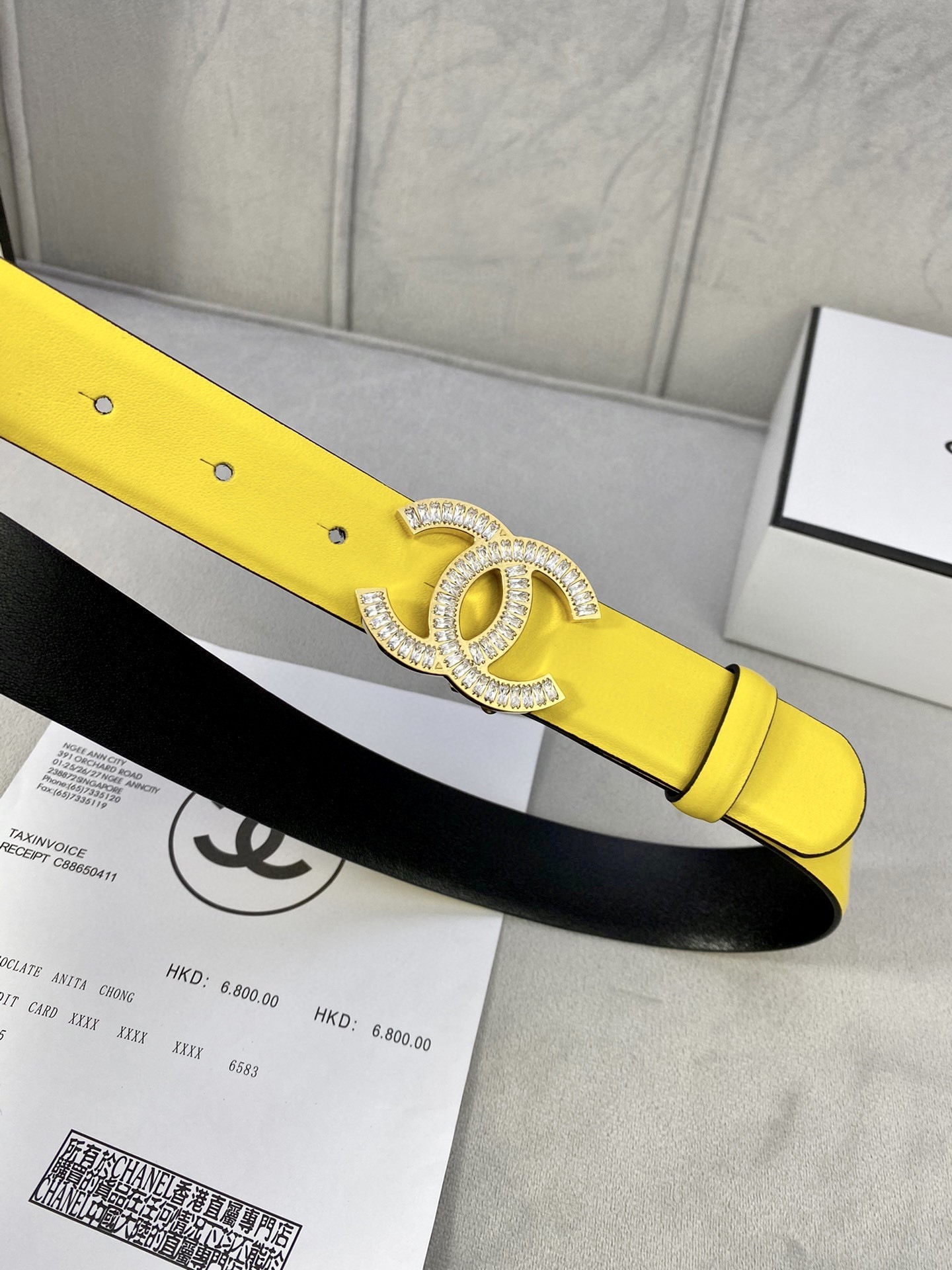 Chanel Crystal CC Buckle Leather Belt - Vibrant Yellow