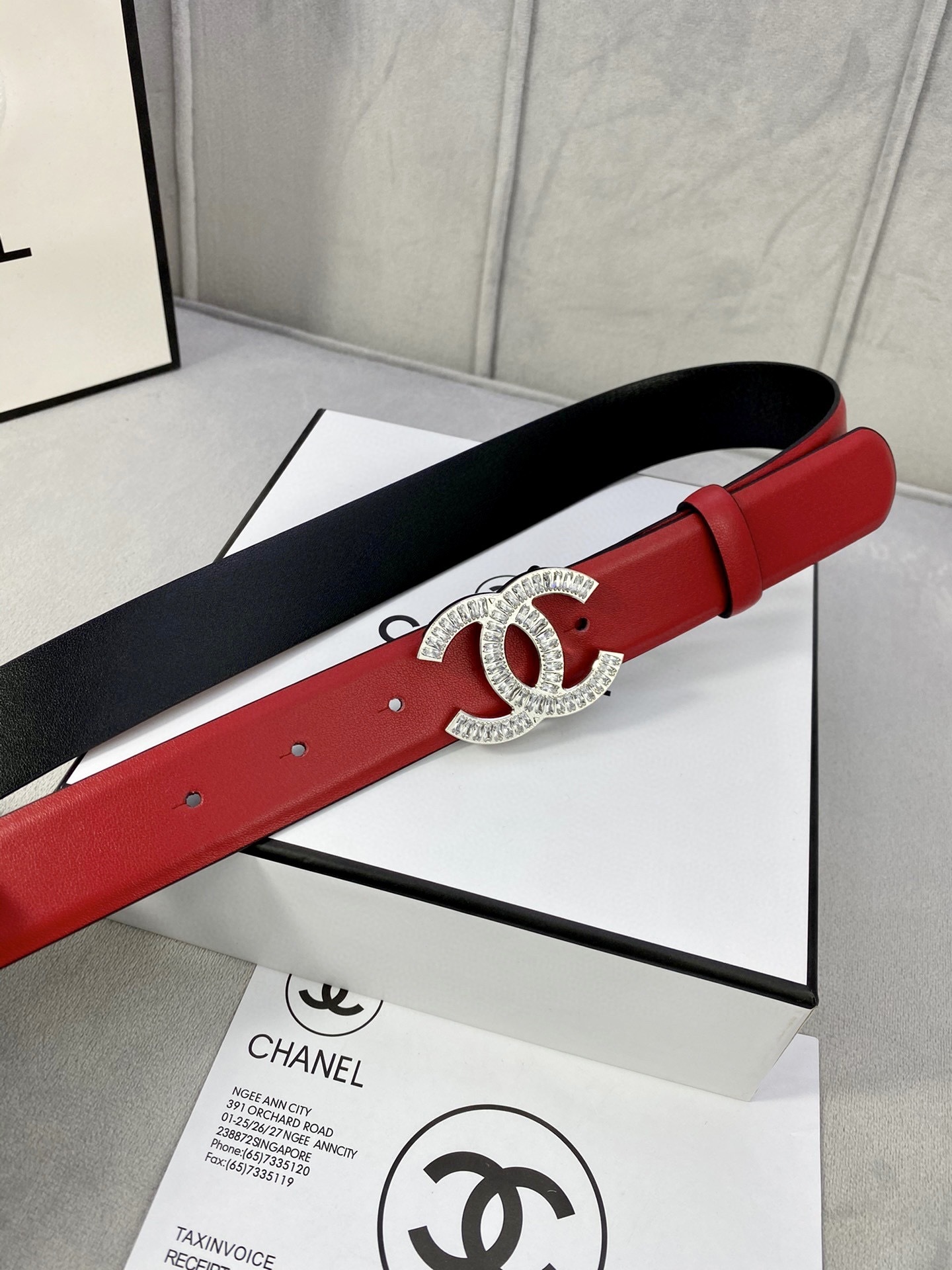Chanel Crystal CC Buckle Red Leather Belt - Luxury Women's Accessory