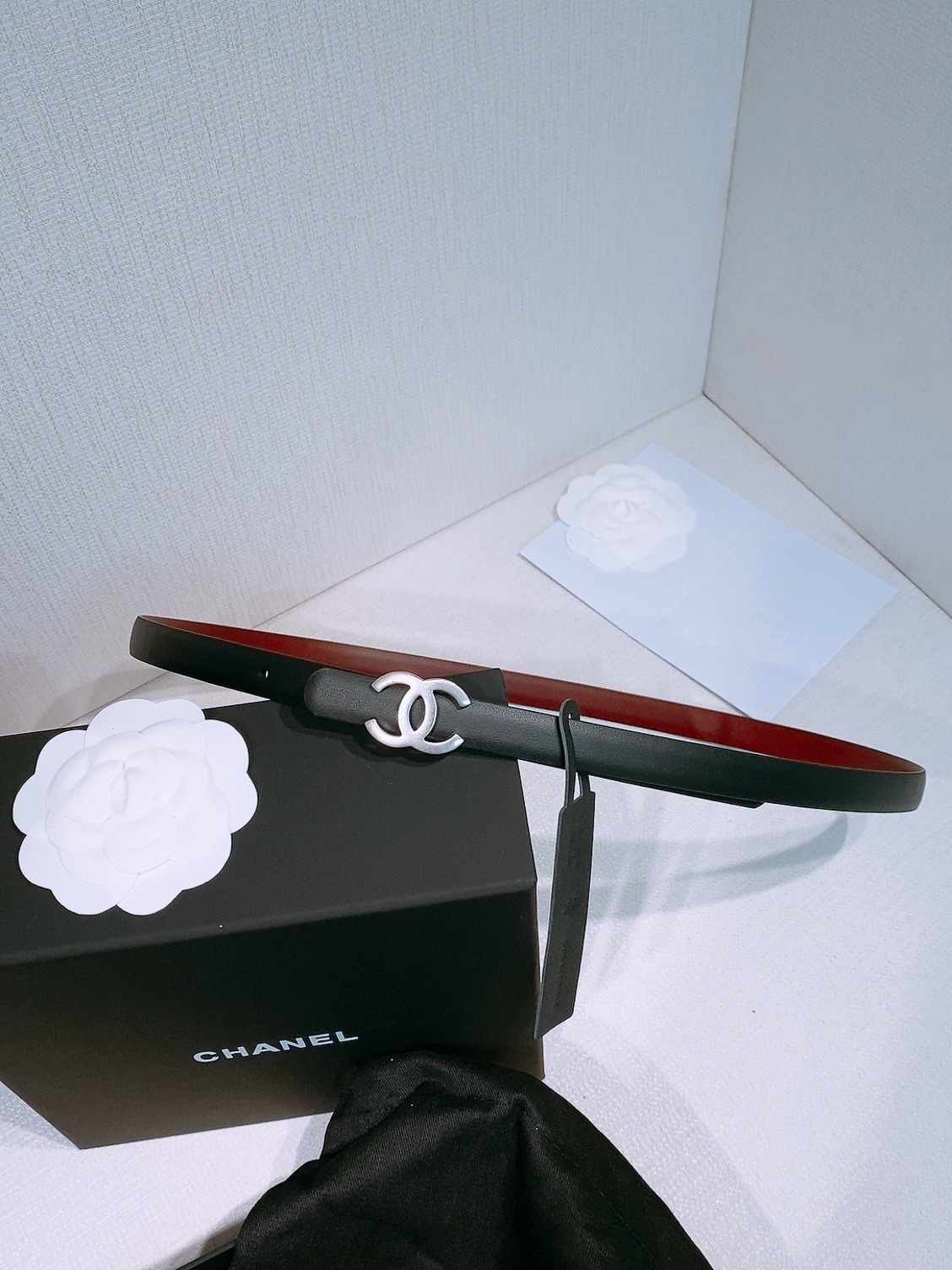 Chanel Reversible Slim Leather Belt with Silver CC Buckle