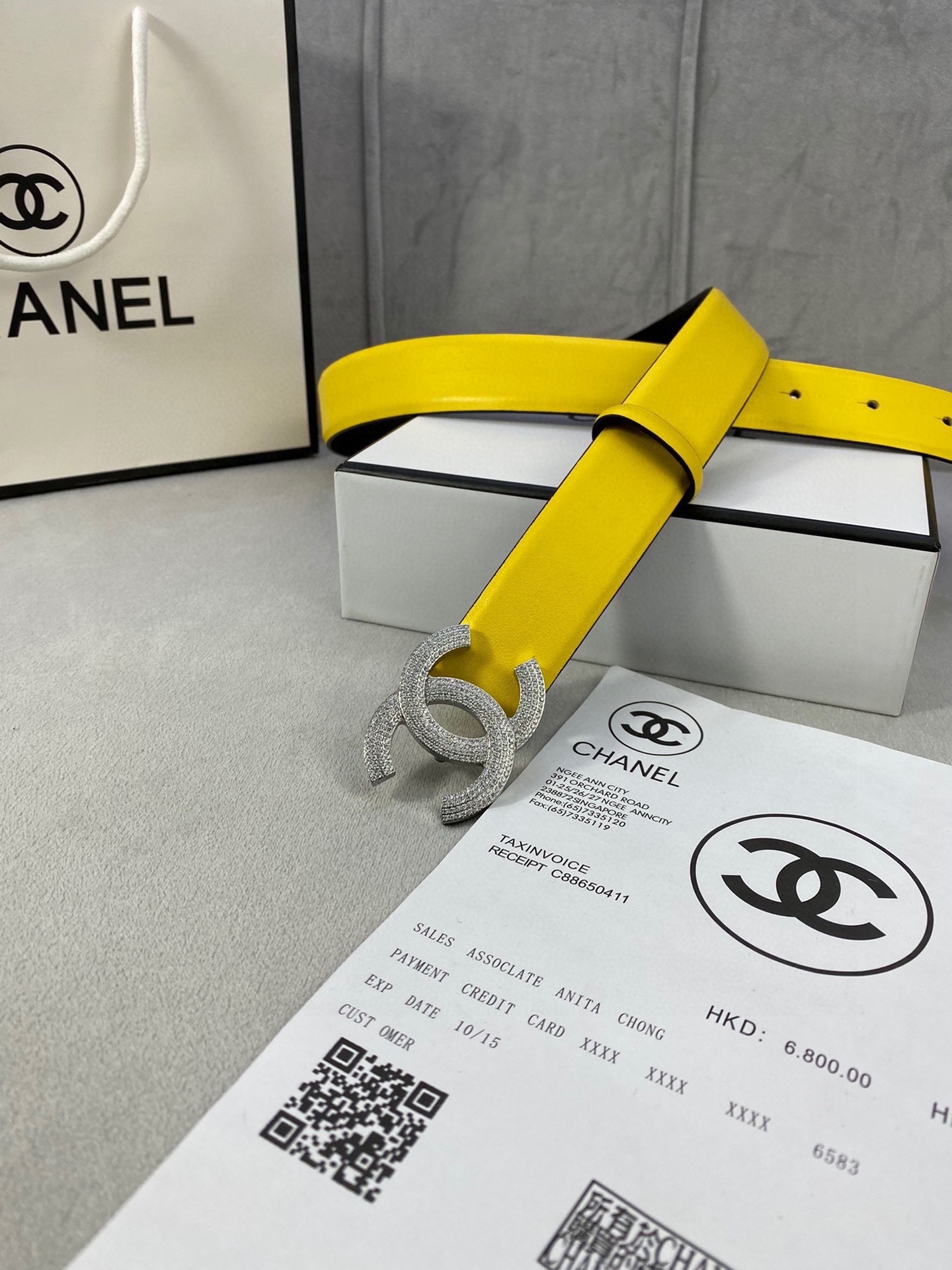 Luxury Vibrant Yellow Leather Belt with Crystal CC Buckle