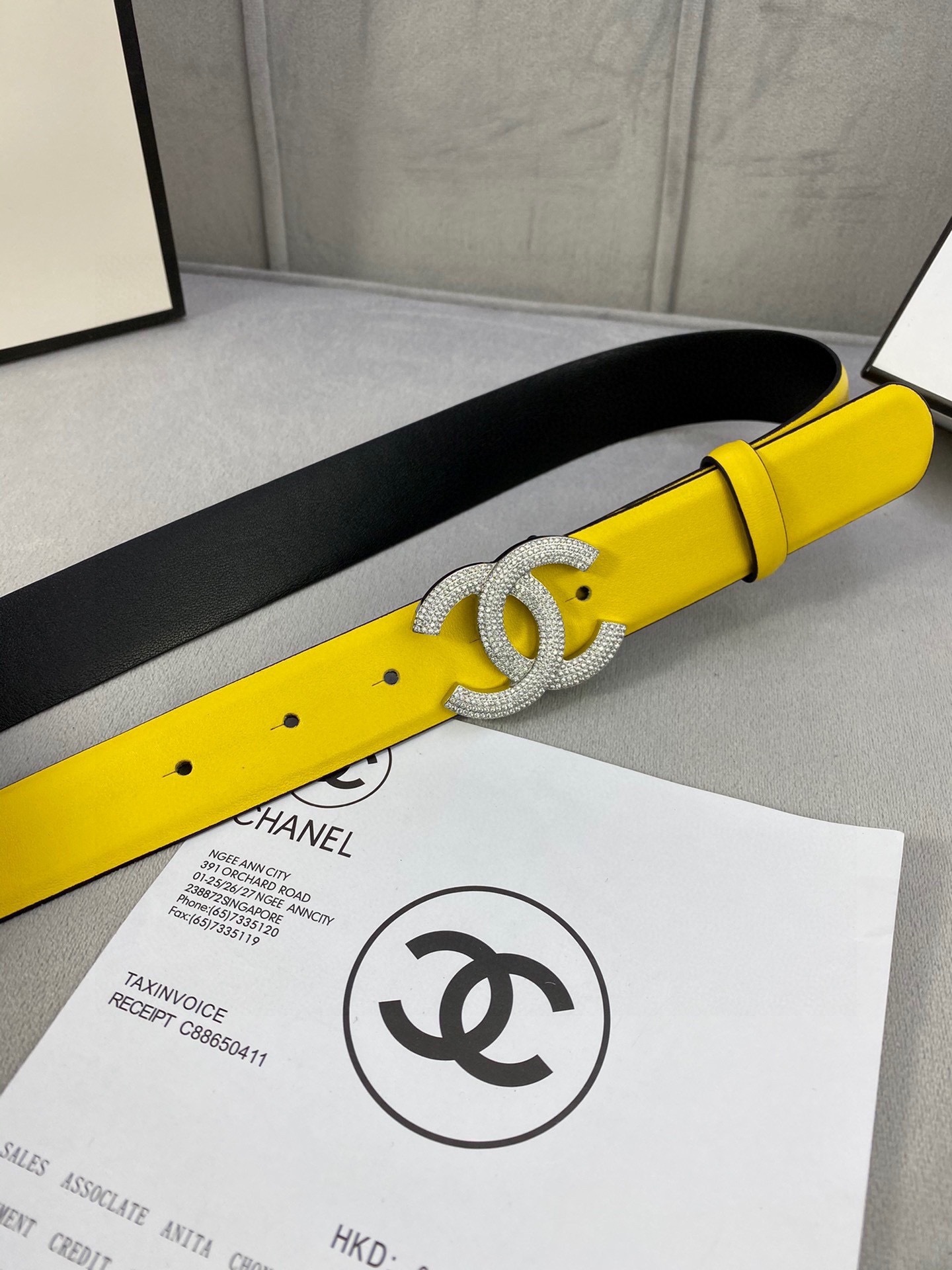 Luxury Vibrant Yellow Leather Belt with Crystal CC Buckle