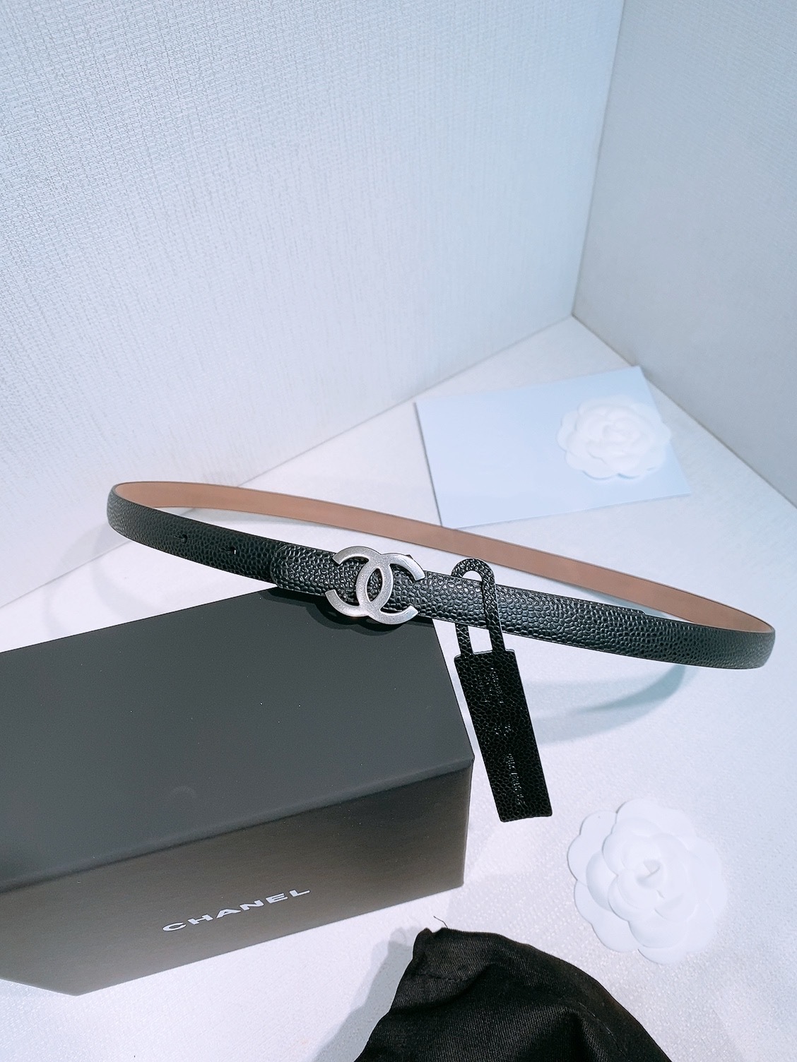 Chanel Grainy Black Leather Belt