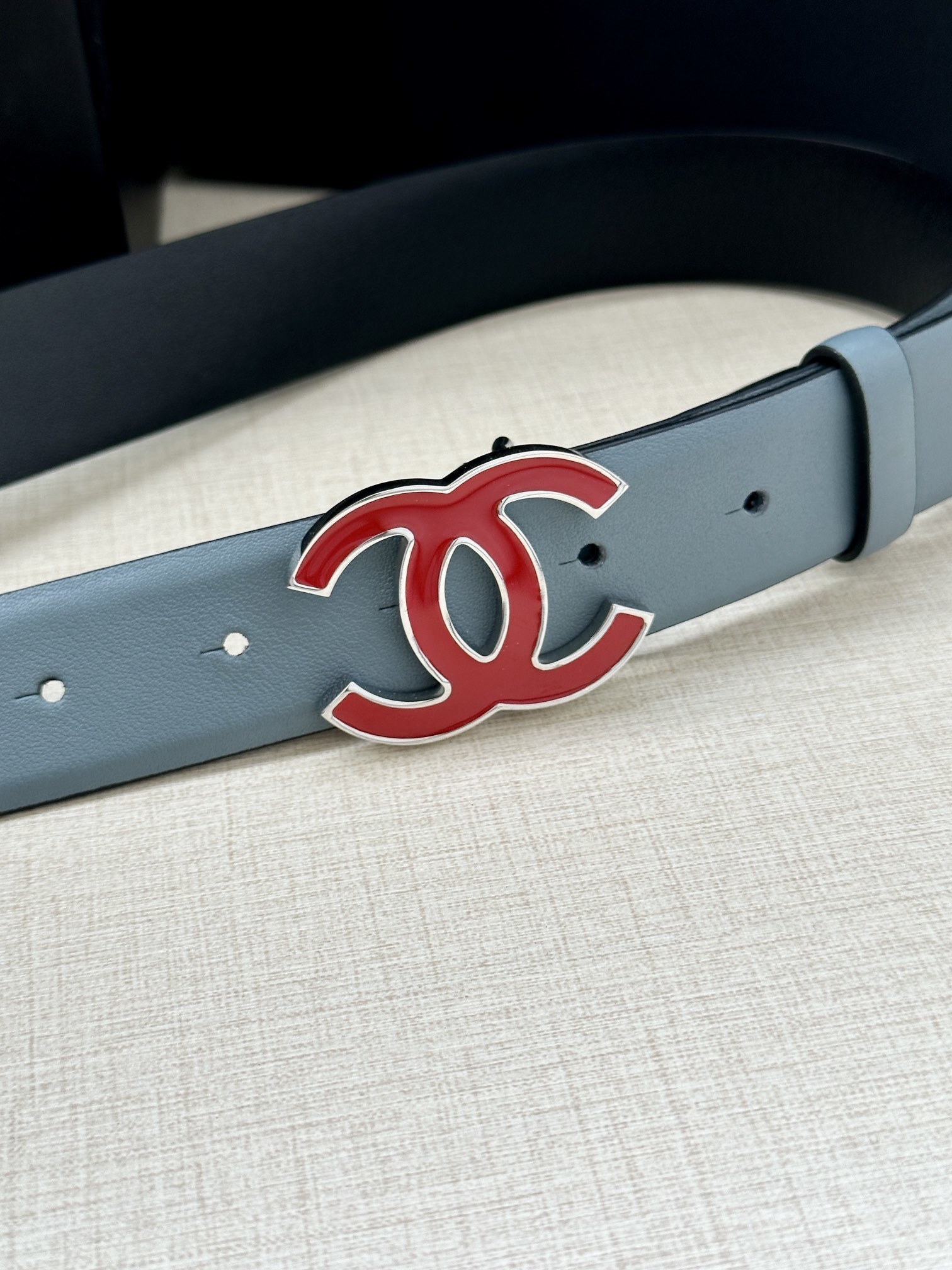 Chanel Reversible Leather Belt with Red Enamel CC Buckle