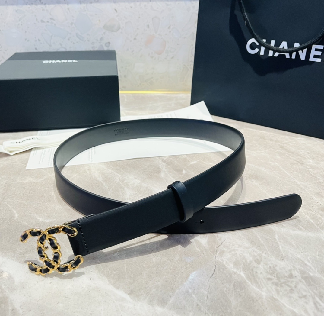 Chanel CC Chain-Link Buckle Black Leather Belt