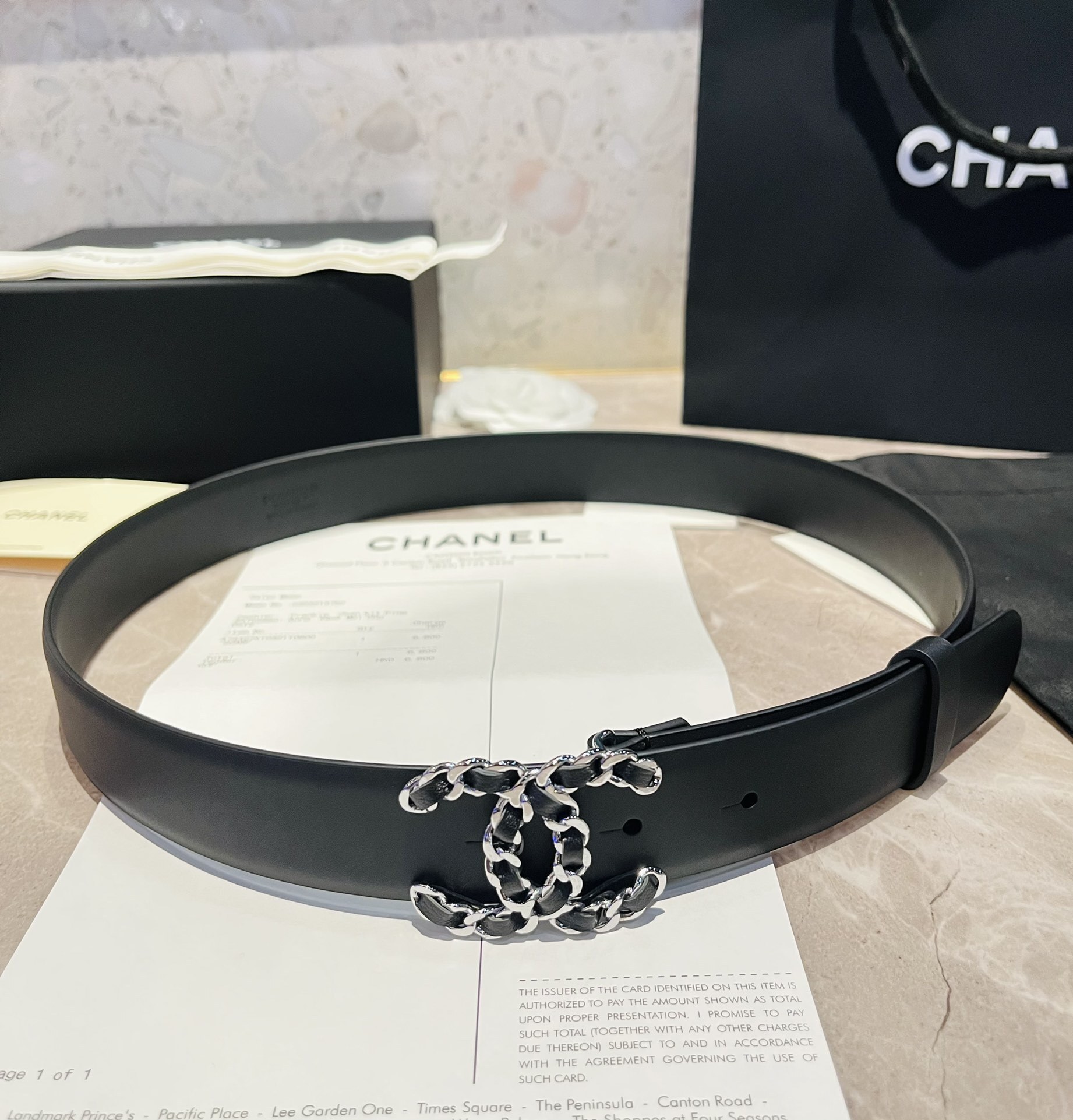 Chanel Black Leather Belt - Silver Chain CC Logo