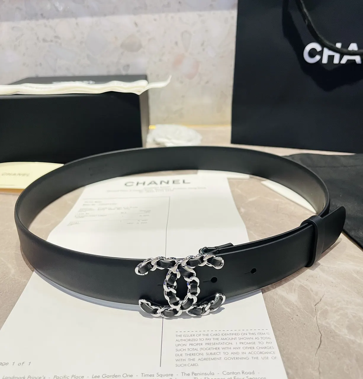 Chanel Black Leather Belt - Silver Chain CC Logo