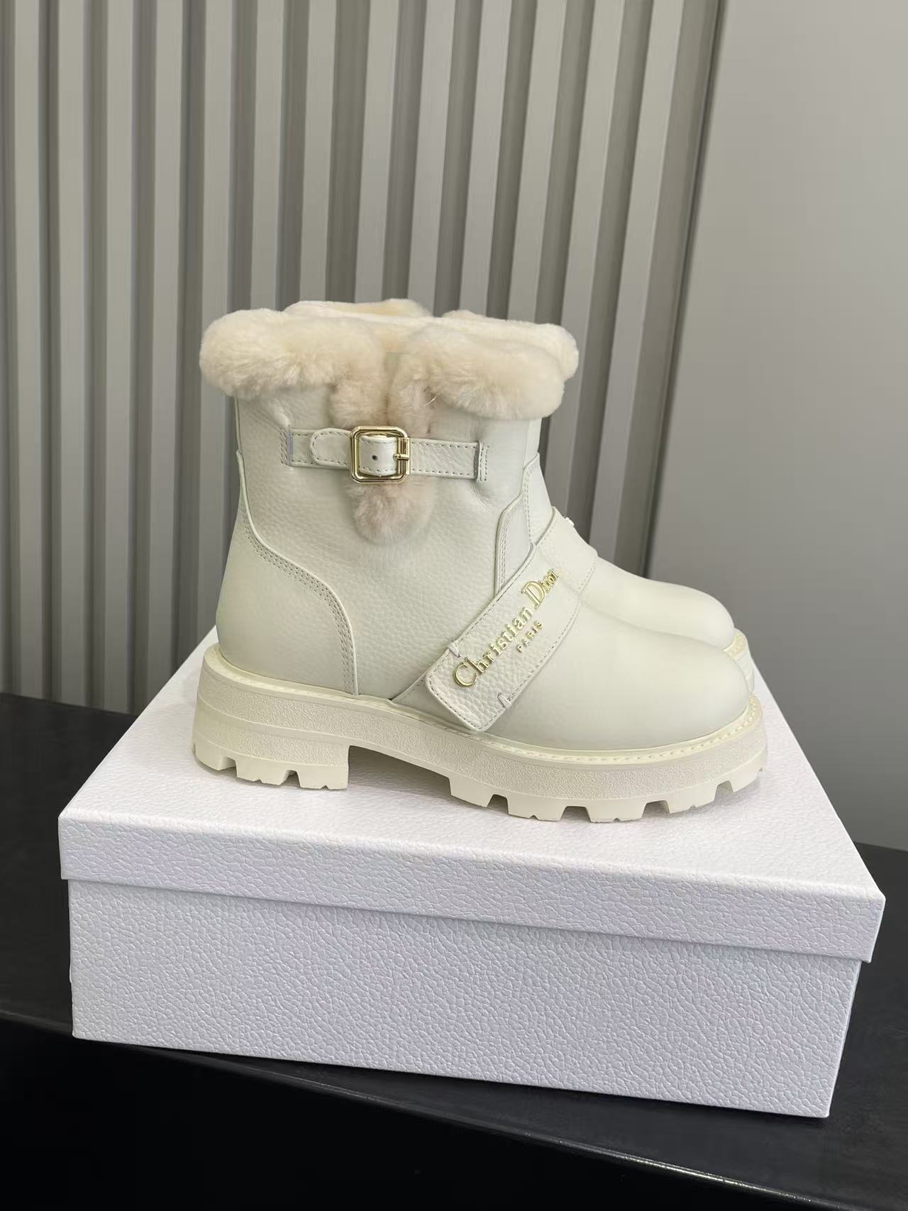 Dior Cream Fur Ankle Boots - Dior Cream Leather Fur-Trimmed Ankle