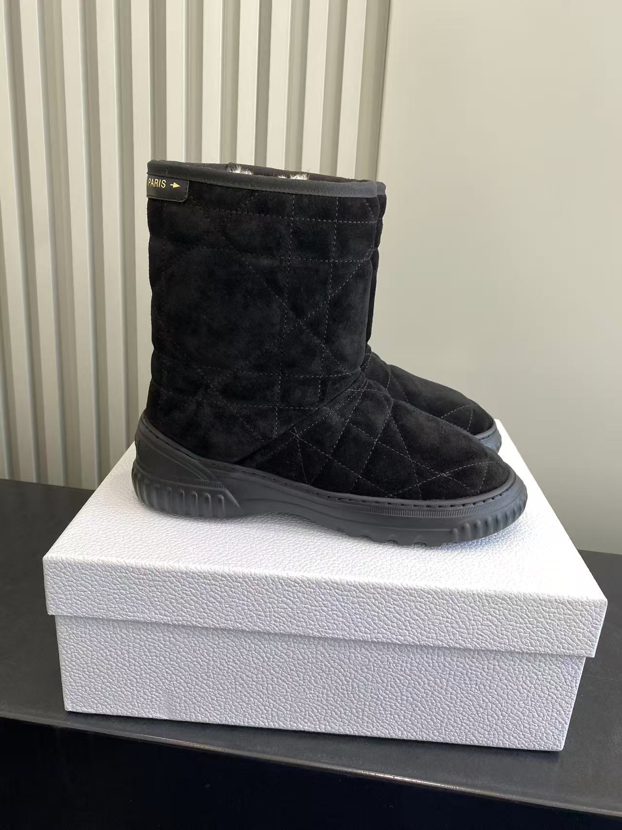 Dior Black Suede Winter Boots - Quilted Design