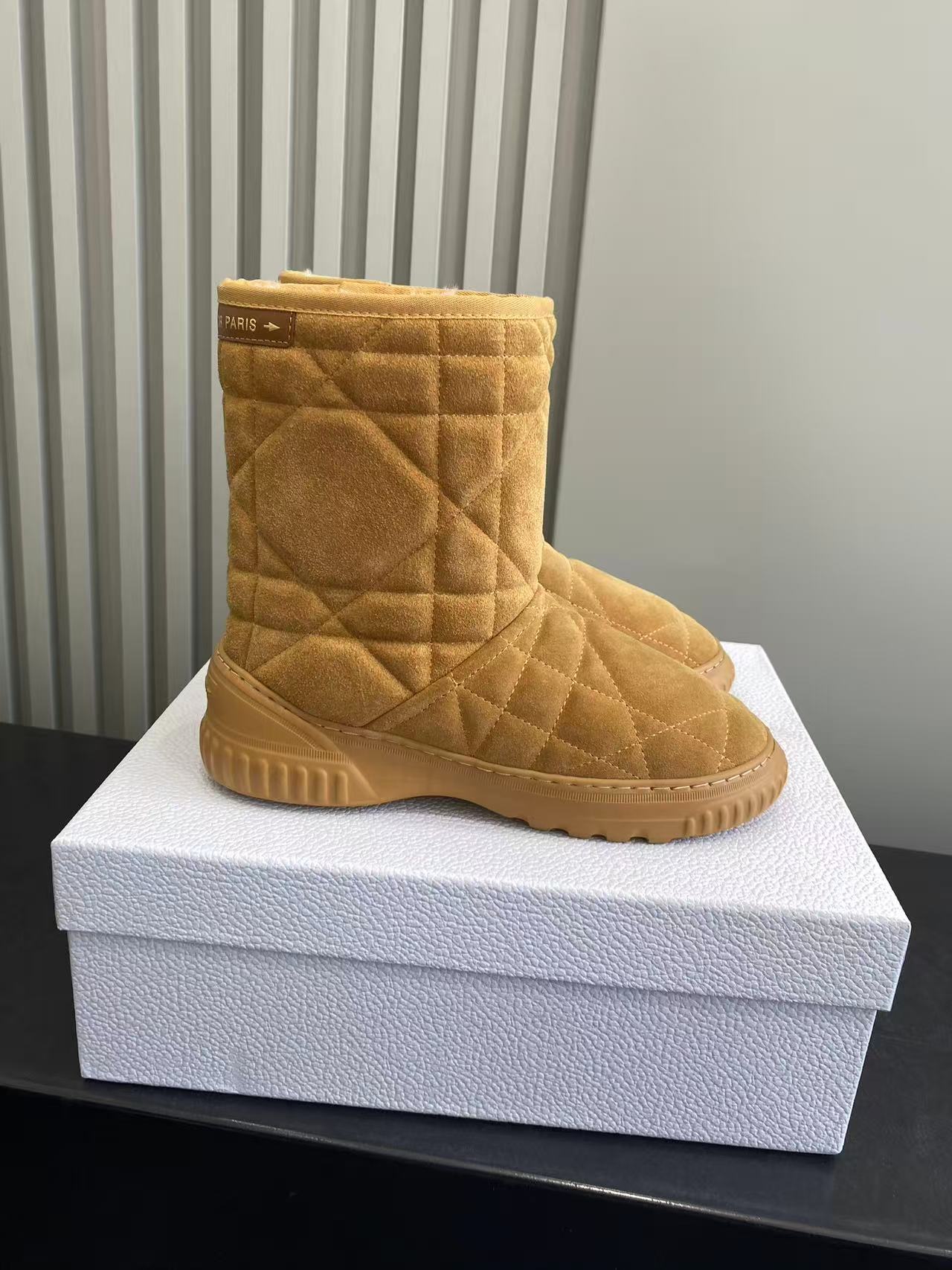 Dior Camel Suede Quilted Boots - Winter Warmth