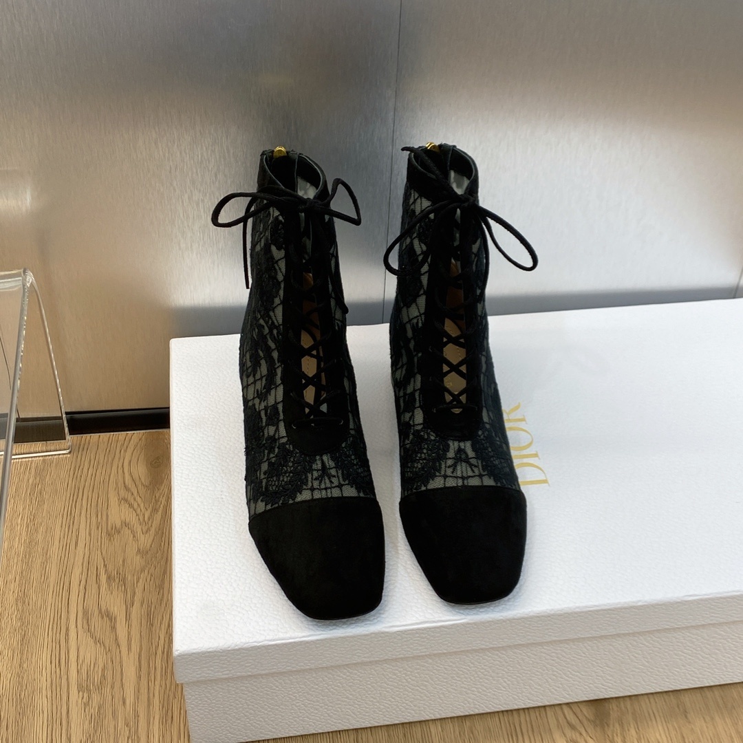 Dior Black Lace-Up Boots - Dior Black Lace-Up Ankle Boots - Suede Toe