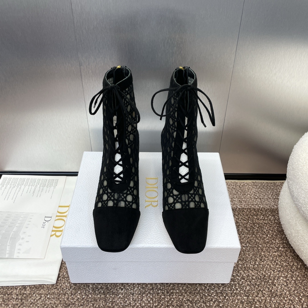 Dior Black Cannage Boots - Dior Black Cannage Mesh Ankle Boots