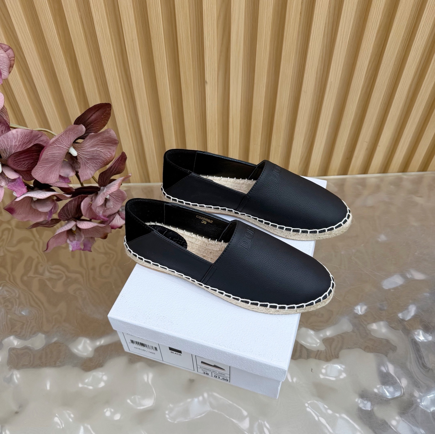 Dior Black Leather Espadrilles - Rope Trim Detail