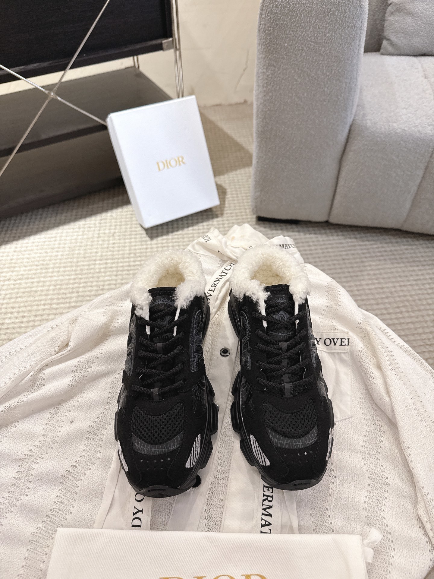 Dior Black Tech Fleece Sneakers shearling - Dior Black Tech Fleece