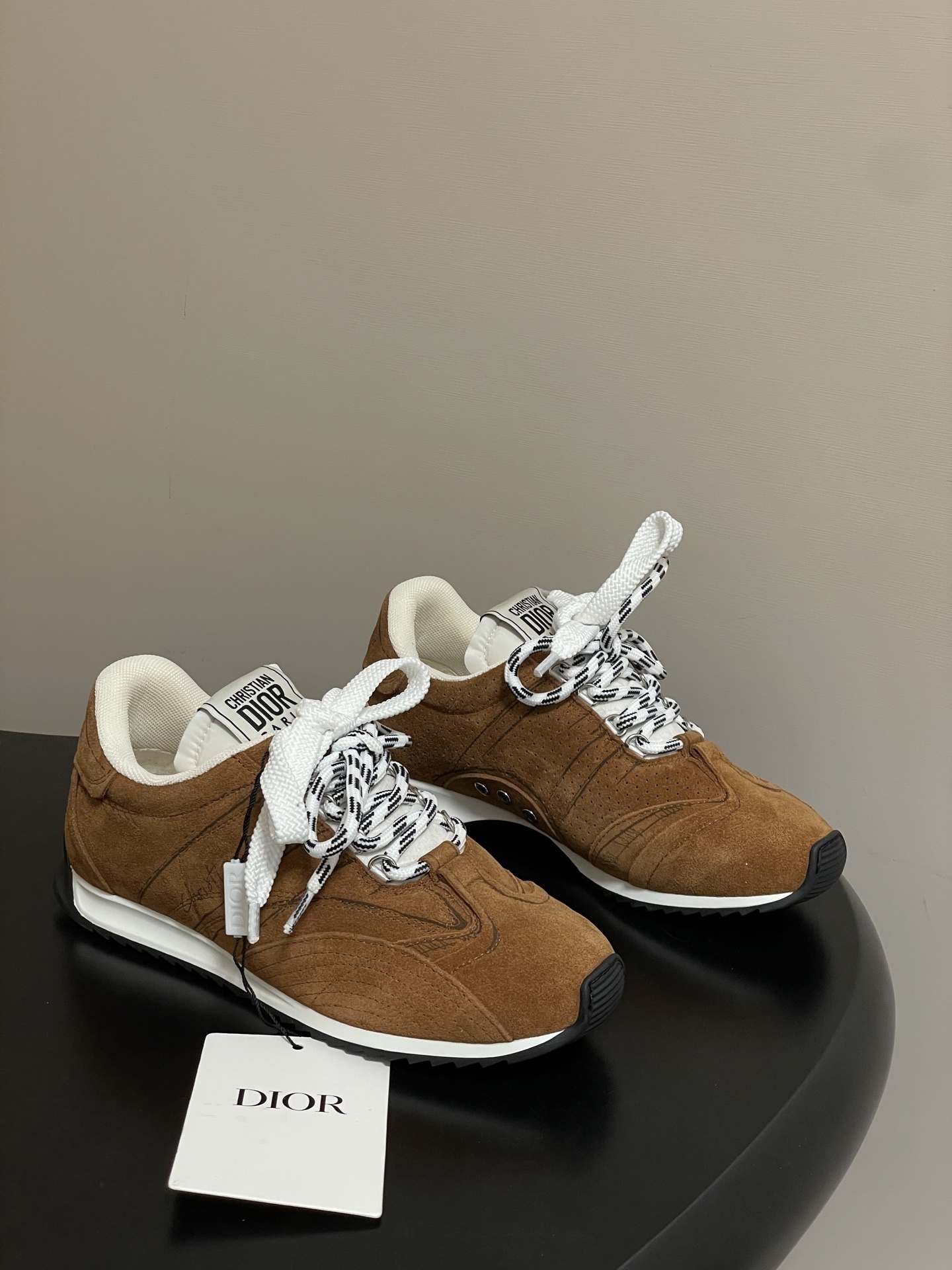 Dior Camel Suede Retro Sneakers - White Laces