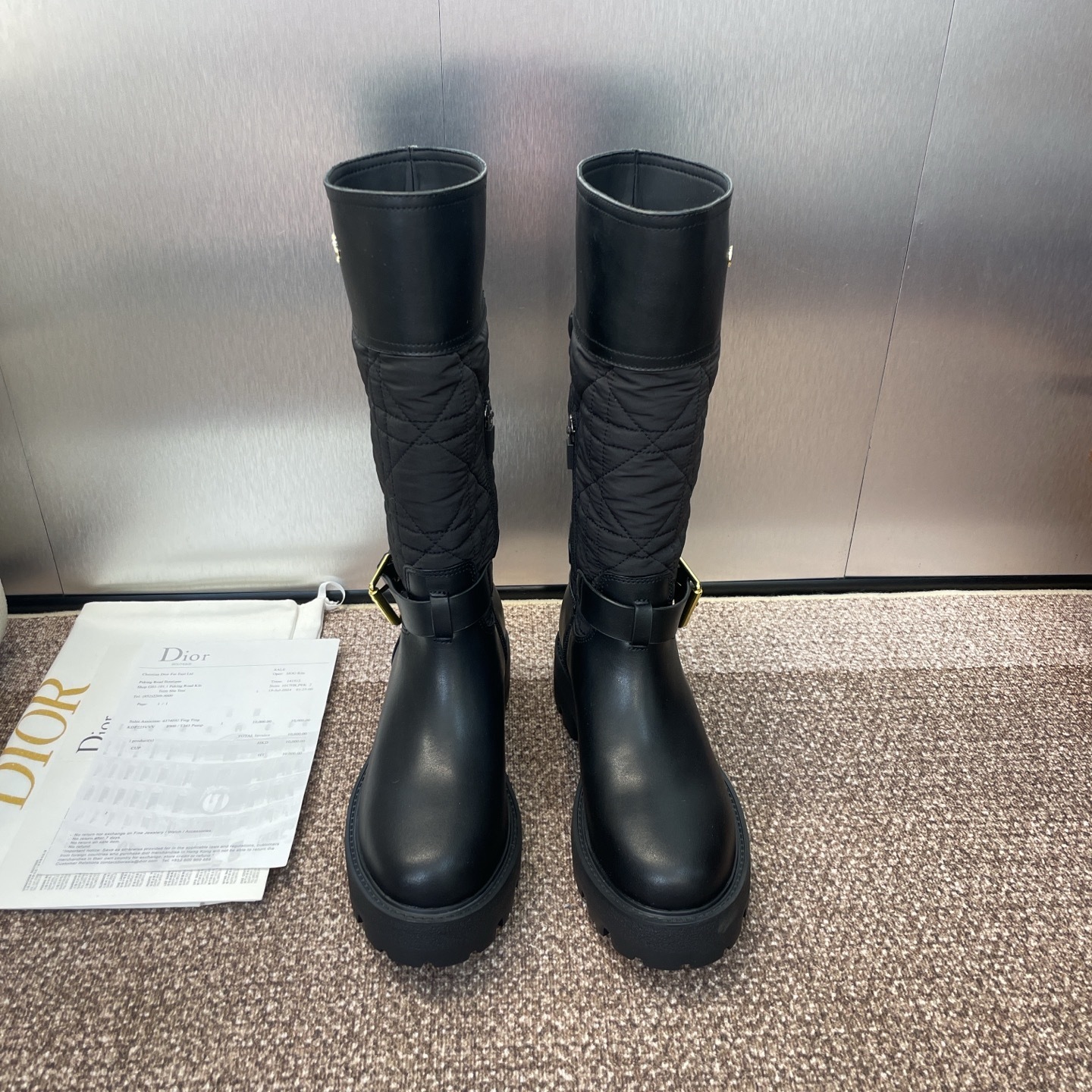 Dior Black Quilted Leather Boots - Buckle Detail