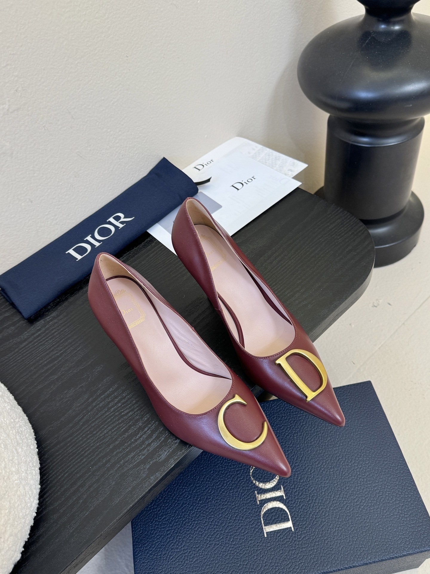 Dior Burgundy Leather Pumps gold cd - Dior Burgundy Leather Pumps