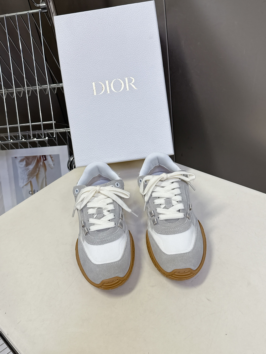 Dior Gray & White Suede Sneakers - Gum Sole