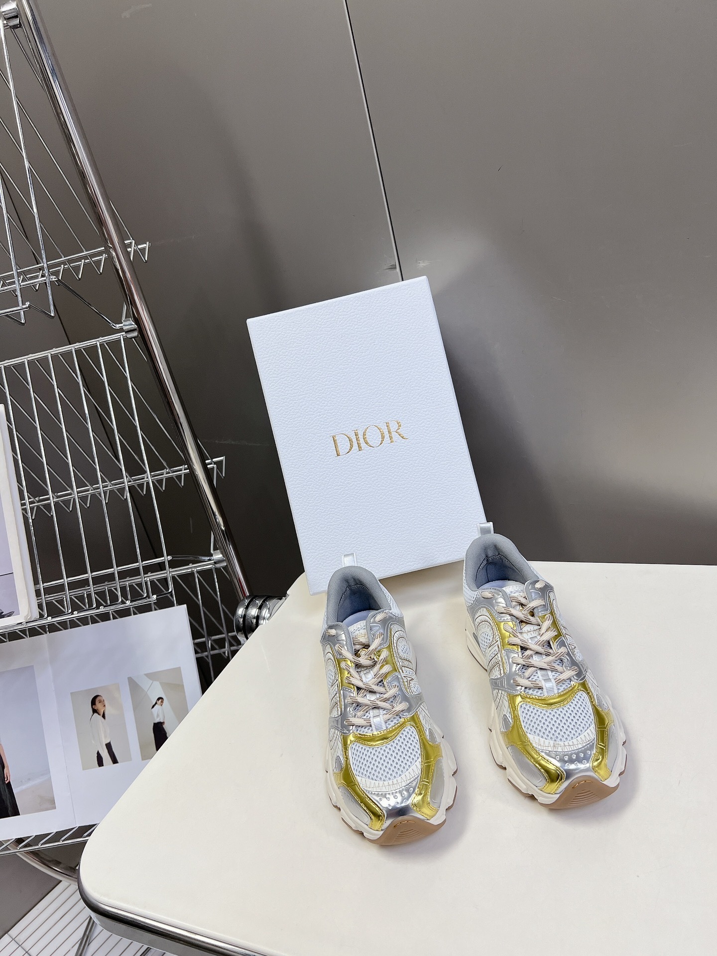 Dior Silver & Gold Sneakers - Dior Silver & Gold Accented Sneakers