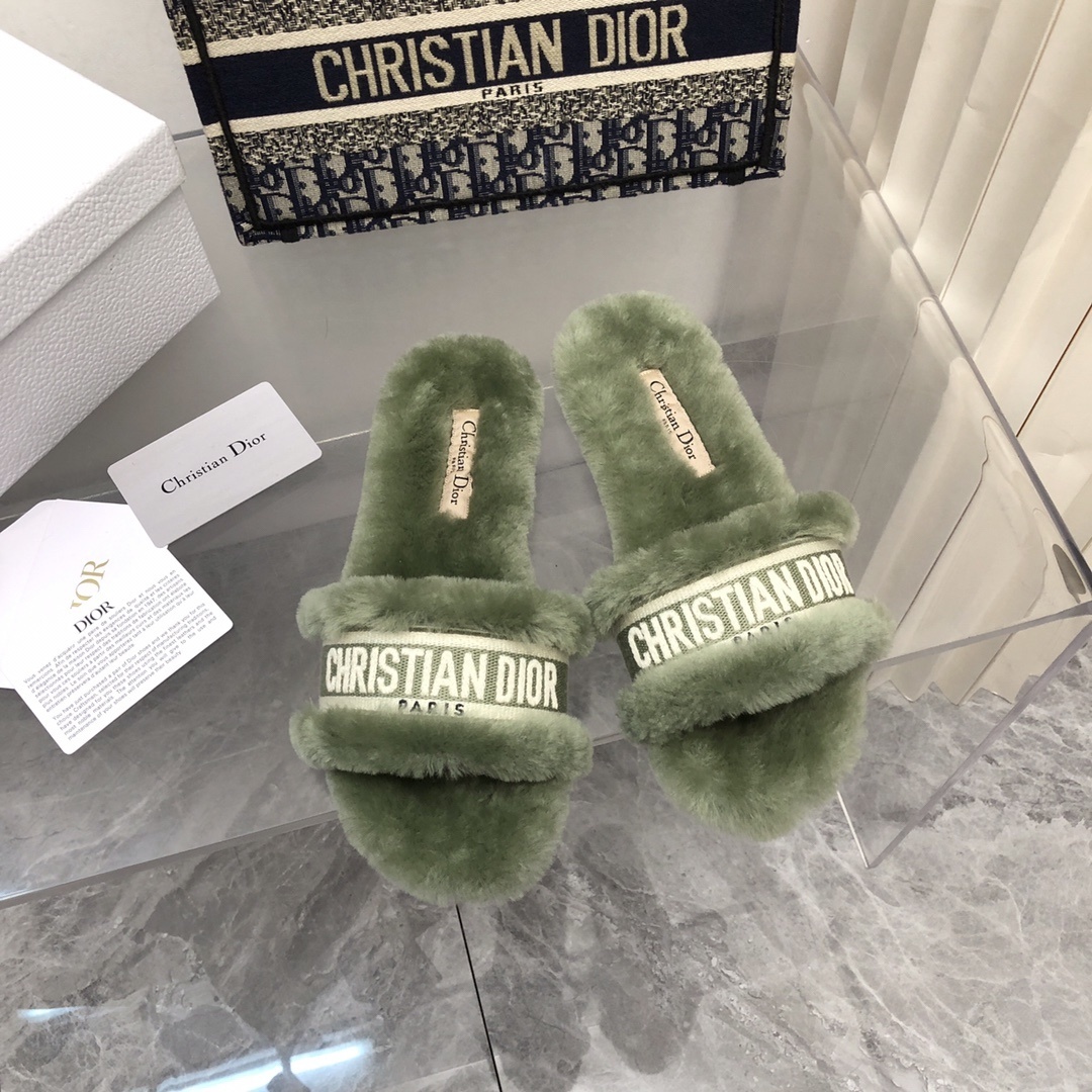 Dior Pistachio Green Shearling Slides - Christian Dior Paris