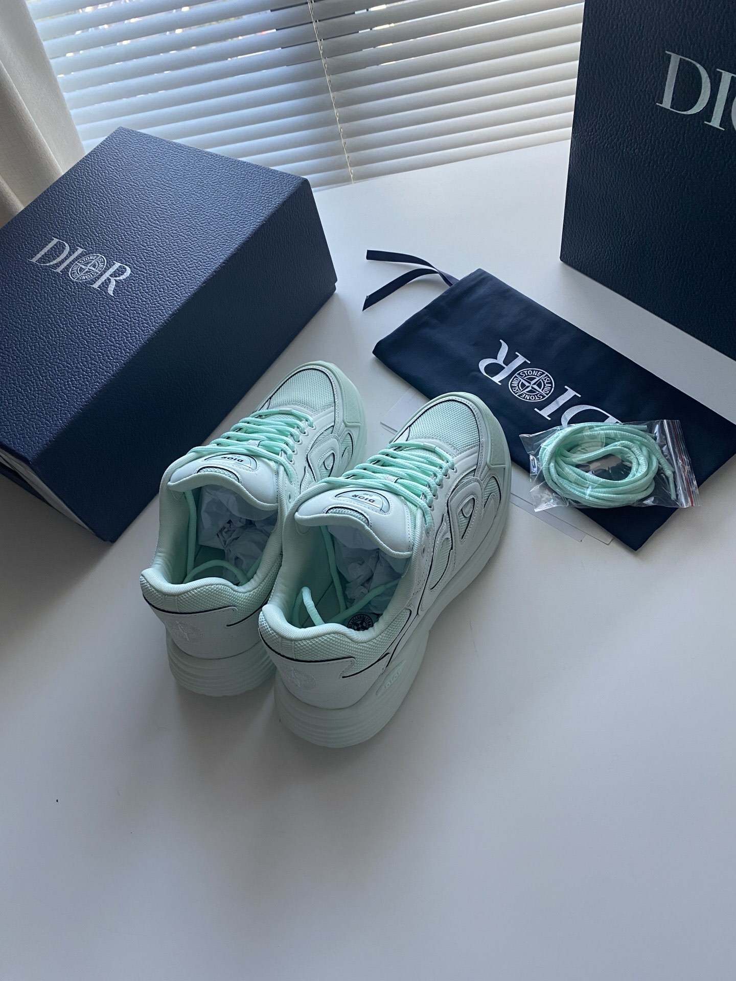 Dior Pale Green Orbit Sneakers - Dior Pale Green Leather Orbit