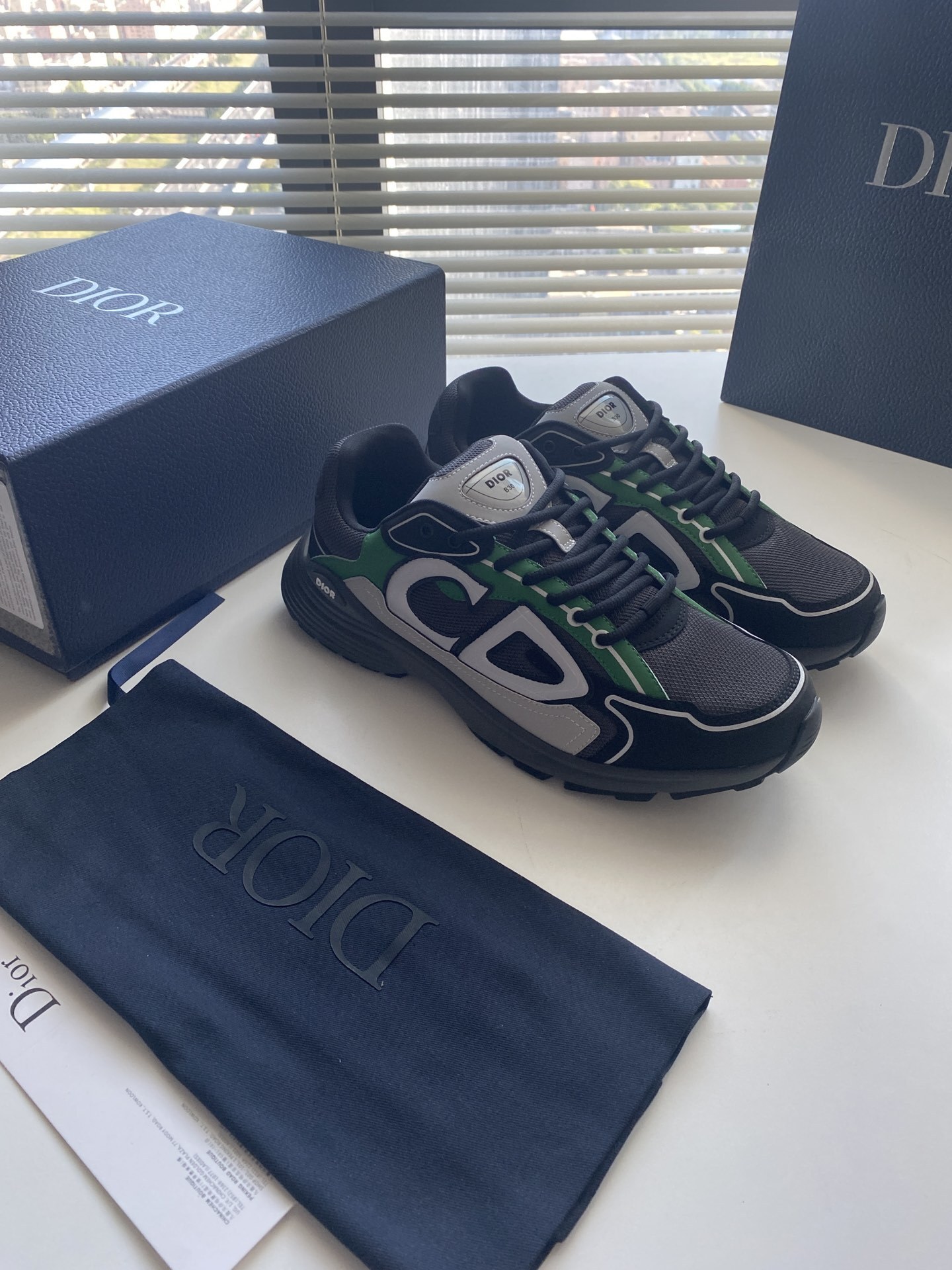 Dior B40 Black Green Sneakers - Mesh Accents