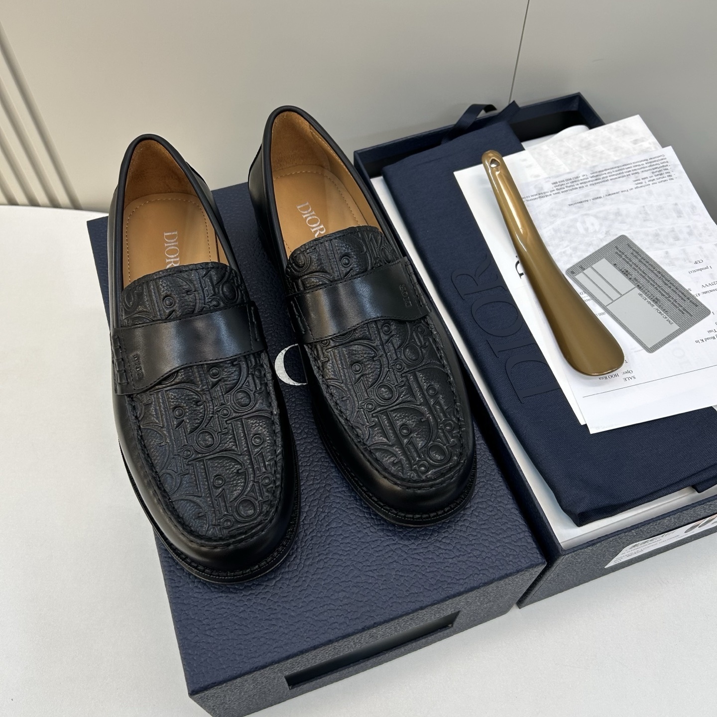 signature Dior Embossed Black Leather Loafers - Dior Signature