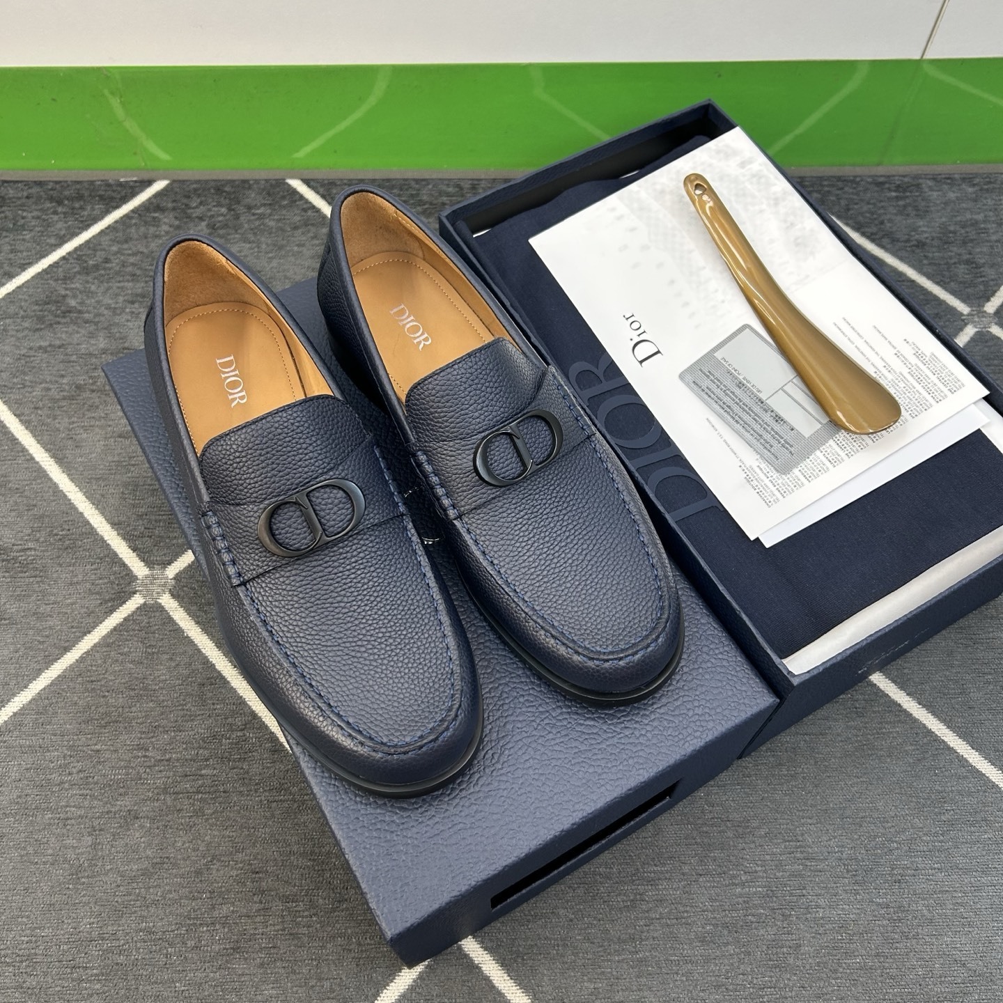 grained Dior Navy Blue Loafers - Dior Navy Blue Grained Leather