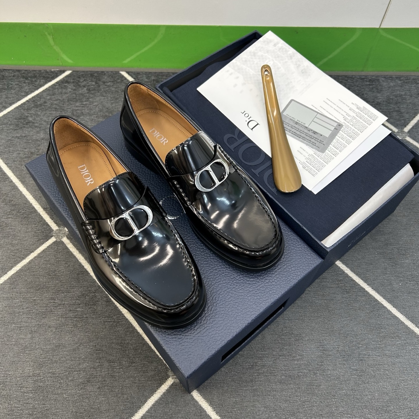 silver cd Dior Black Polished Leather Loafers - Dior Black Polished