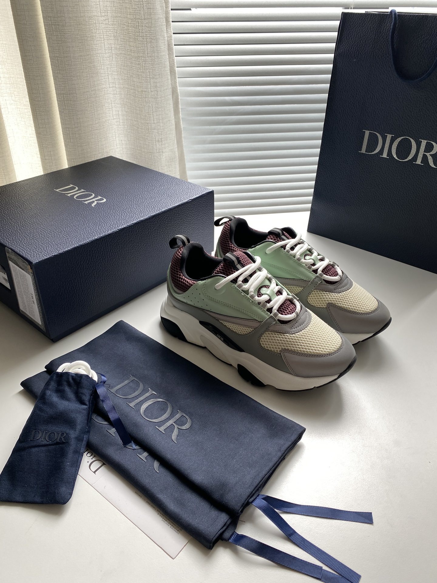 Dior B30 Mint Green Burgundy Sneakers - Iconic Design