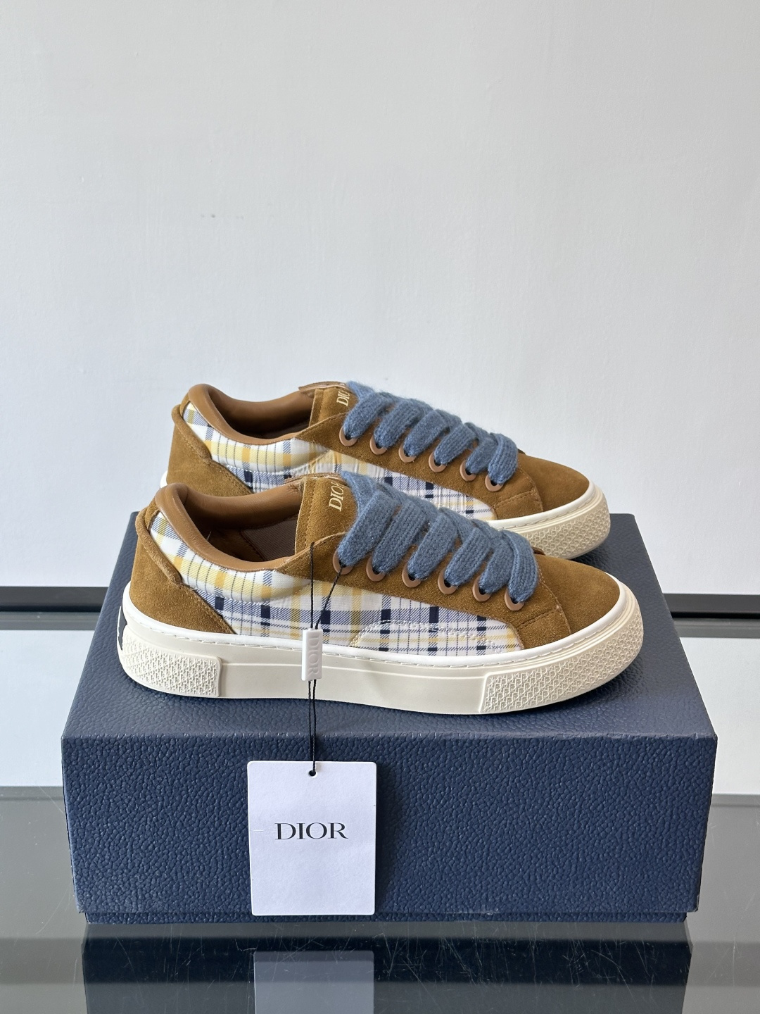 Dior Brown Plaid Suede Sneakers blue - Dior Brown Plaid Suede Sneakers