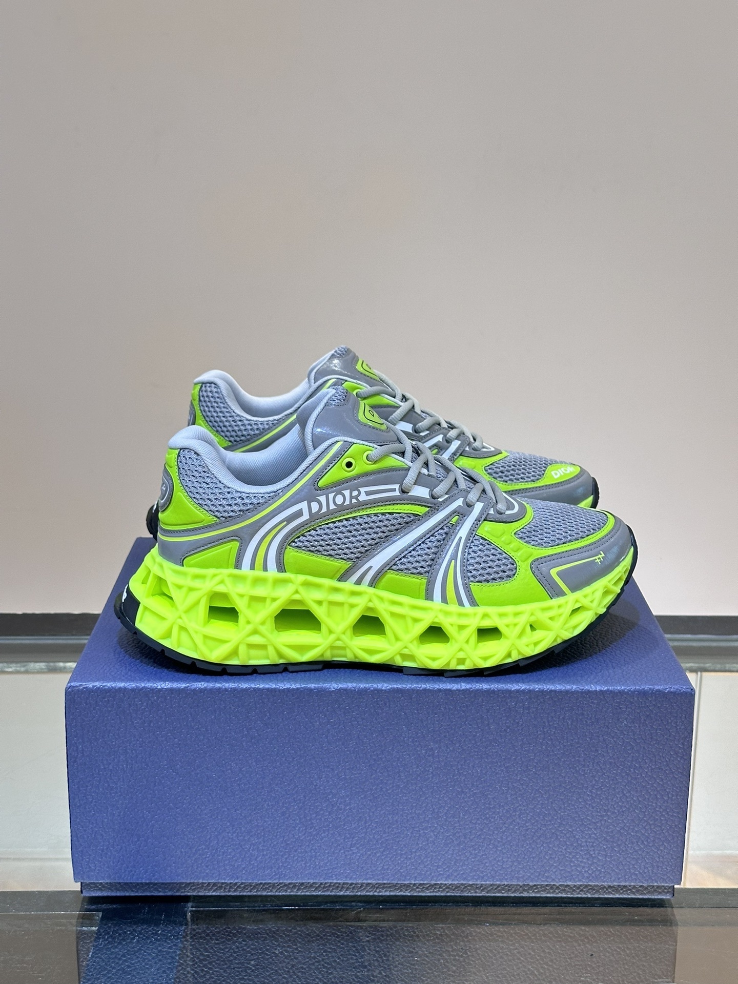 Dior B33 Neon Green Runner - Grey Technical Mesh