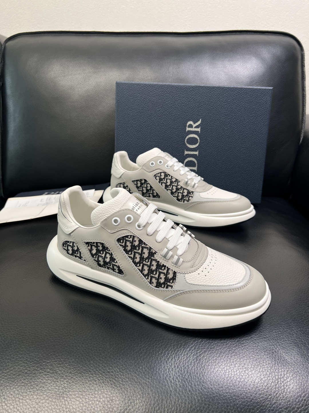 Dior White Gray CD Paisley Sneakers - Premium Leather