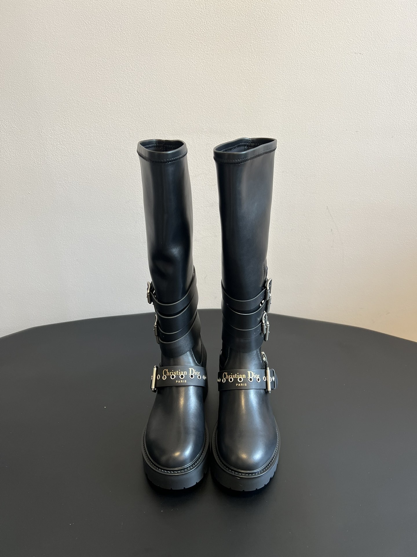 Dior Black Leather Buckle Boots