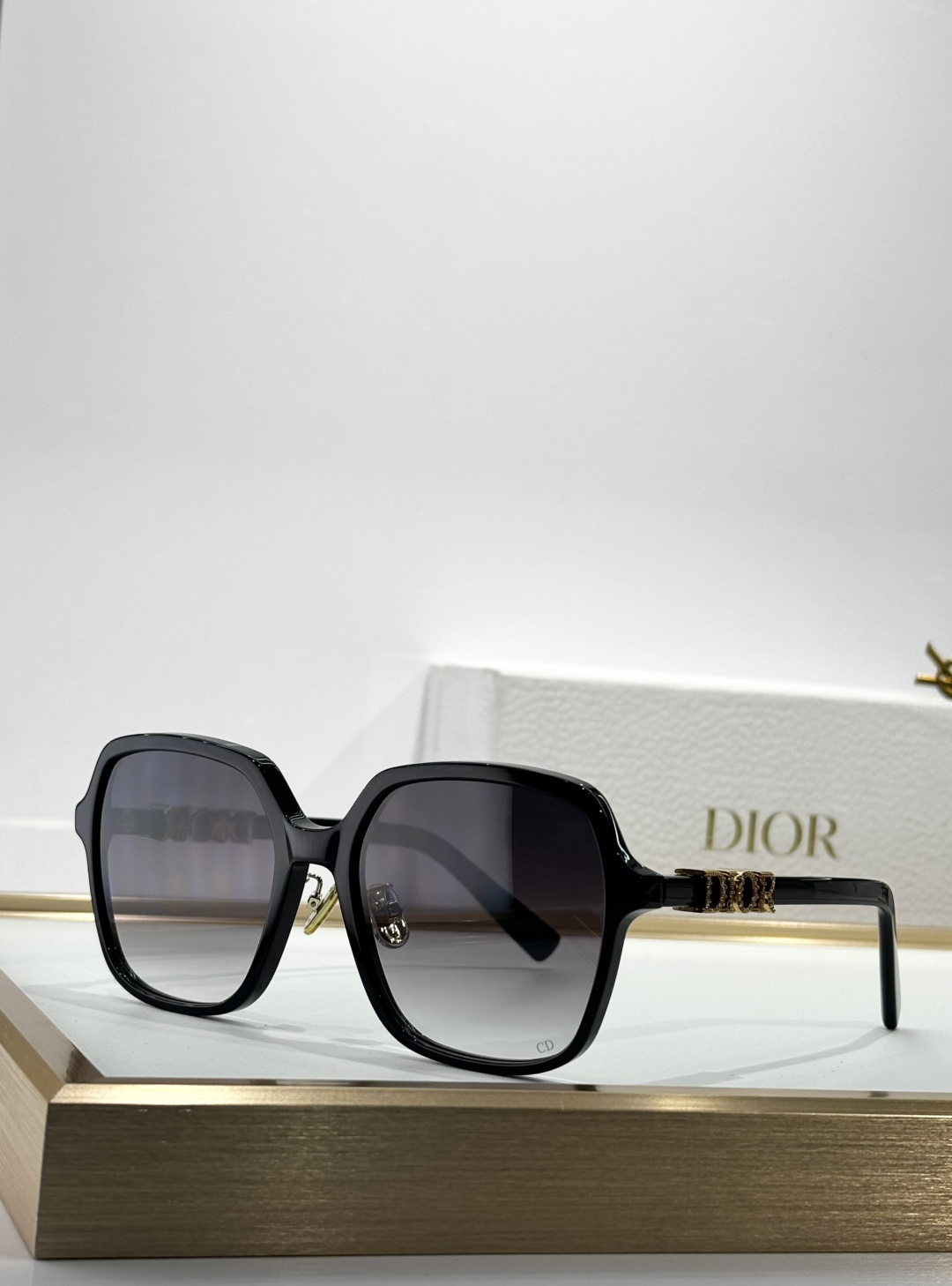 DiorTreasure S1F Black Square Sunglasses with Crystal Logo