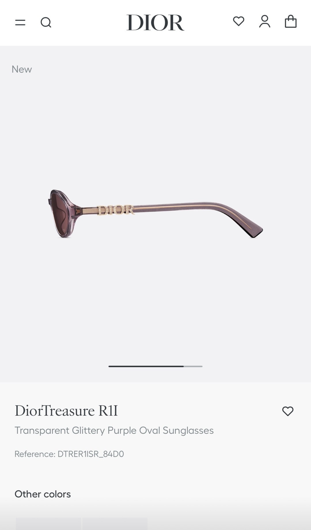 DiorTreasure R1I Transparent Glittery Purple Oval Sunglasses