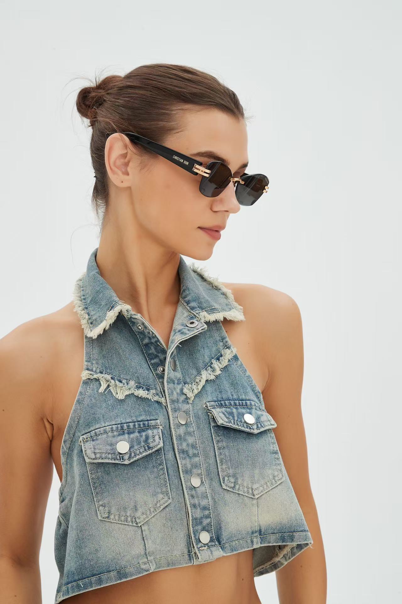 Christian Dior Slim Rimless Sunglasses – Luxury Black & Gold