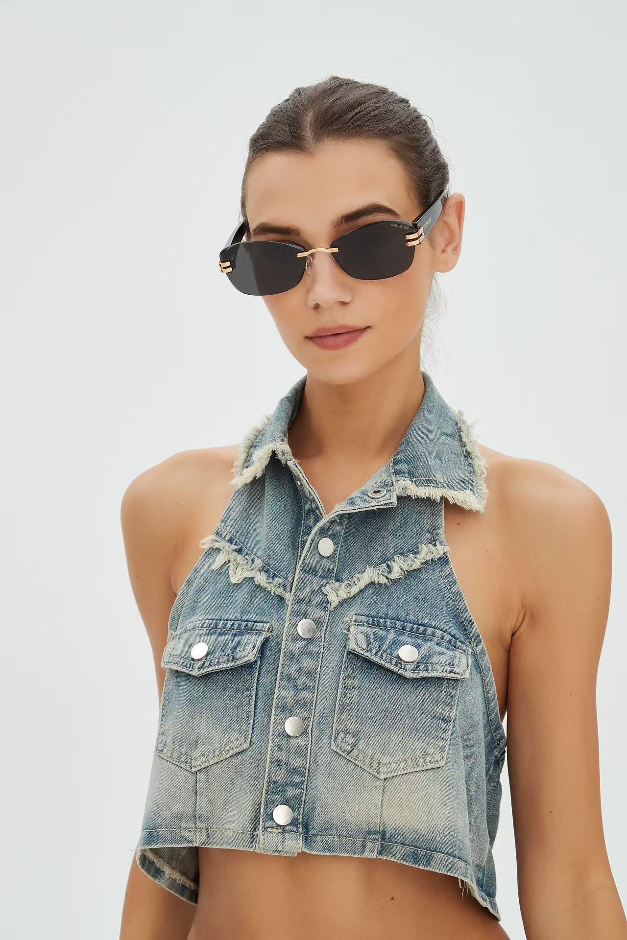 Christian Dior Slim Rimless Sunglasses – Luxury Black & Gold