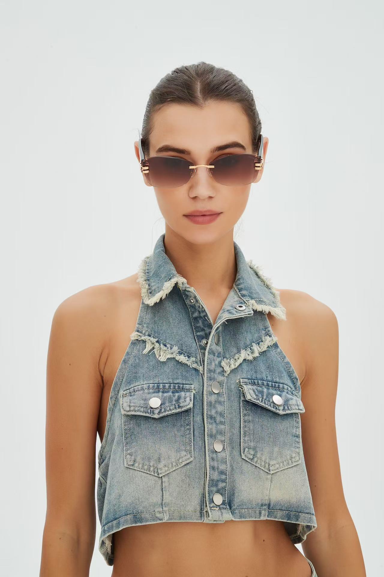 Christian Dior Slim Rimless Sunglasses – Luxury Black & Gold