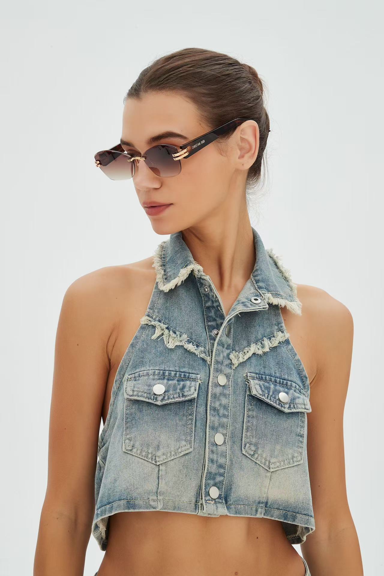 Christian Dior Slim Rimless Sunglasses – Luxury Black & Gold