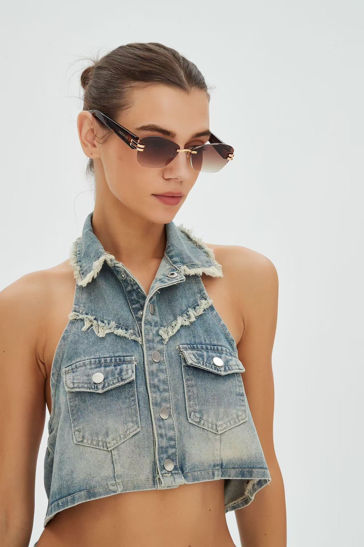 Christian Dior Slim Rimless Sunglasses – Luxury Black & Gold